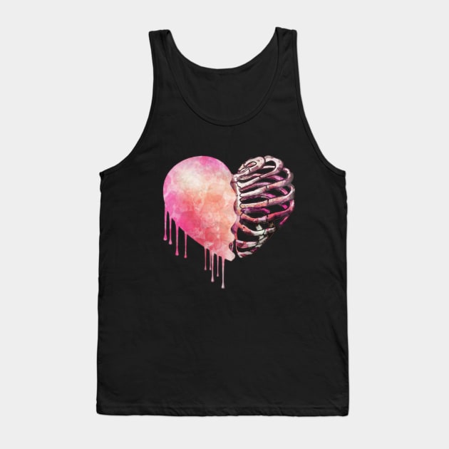 Skeleton rib heart, Broken, heart, watercolor design pink rib heart Tank Top by Collagedream